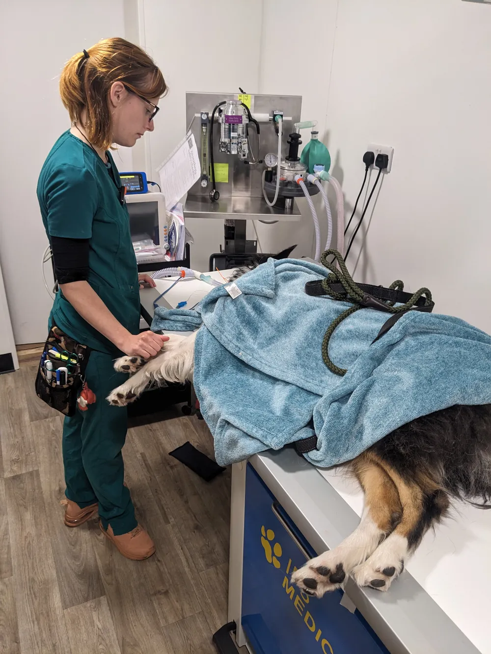 A patient prepared on the table for diagnostic imaging