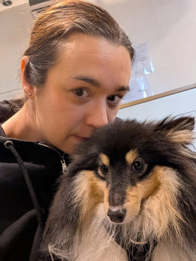Laura, Registered Veterinary Nurse at The Veterinary Wellness Centre, with a Shetland Sheepdog